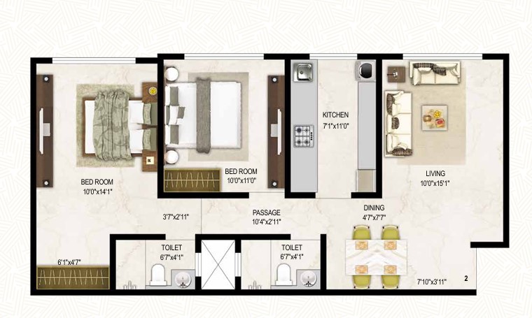 2 BHK floor plan