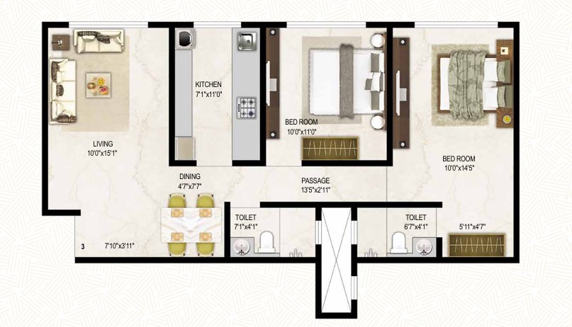 2 BHK floor plan