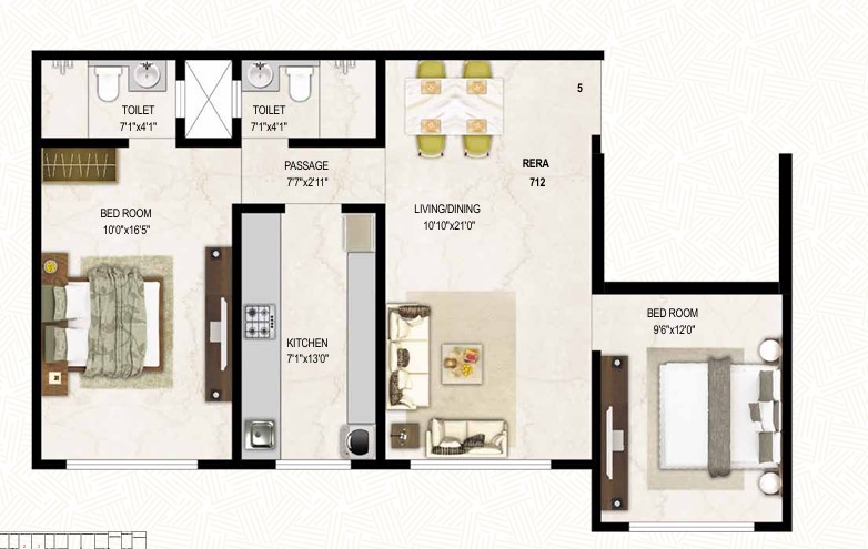 2 BHK floor plan