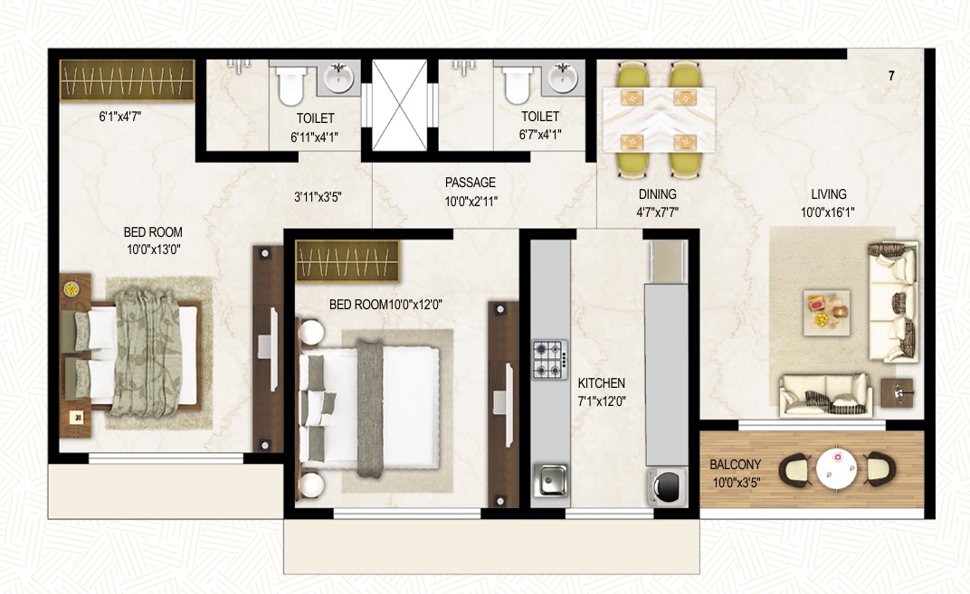 2 BHK floor plan