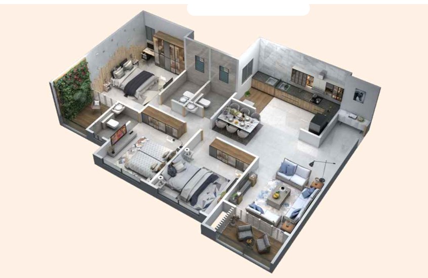 3 BHK floor plan