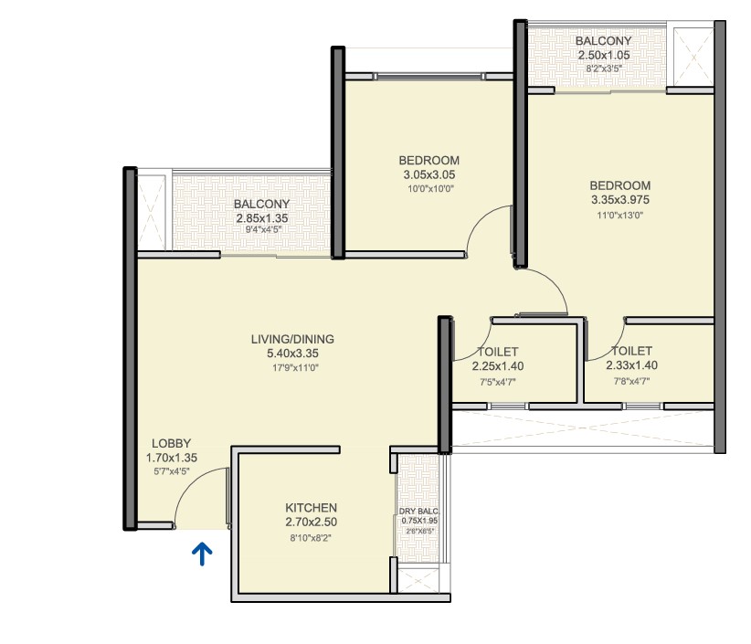 2 BHK floor plan