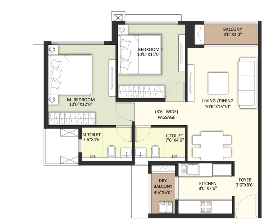 2 BHK floor plan