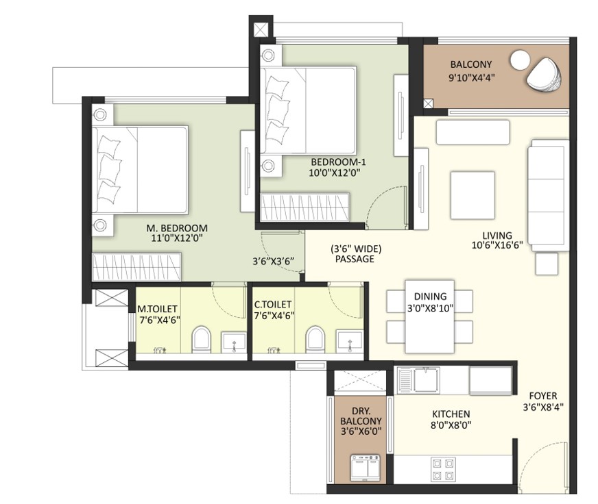 2 BHK floor plan