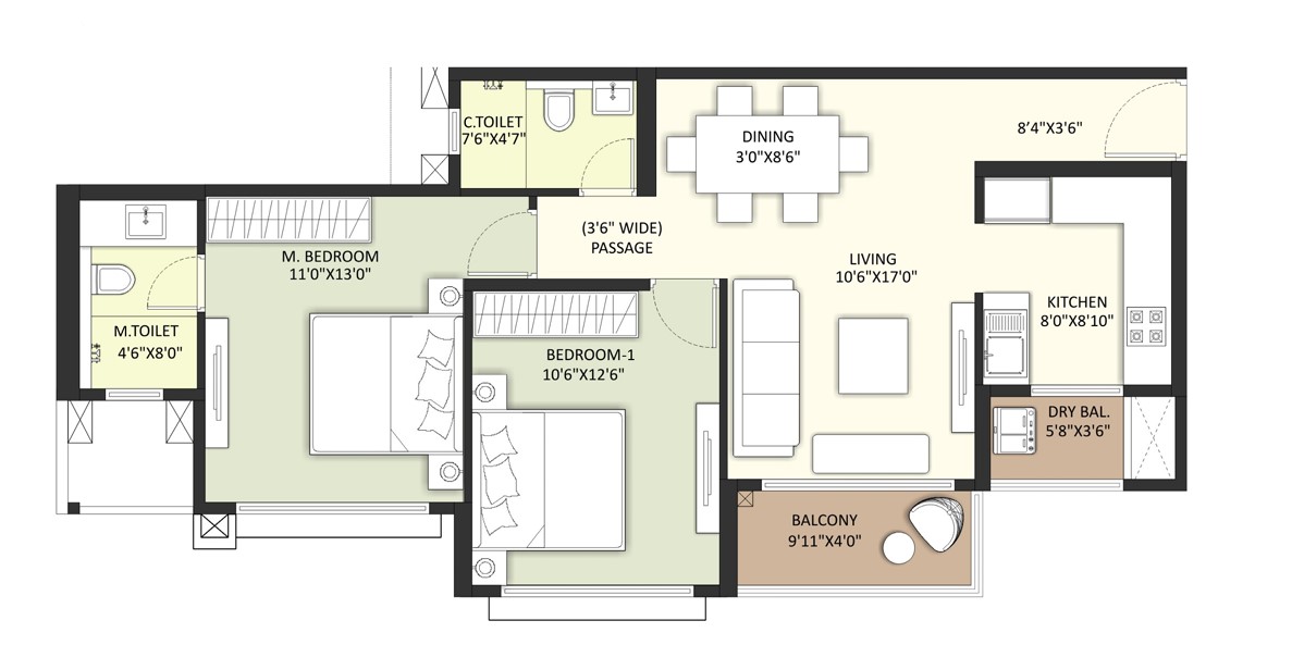 2 BHK floor plan