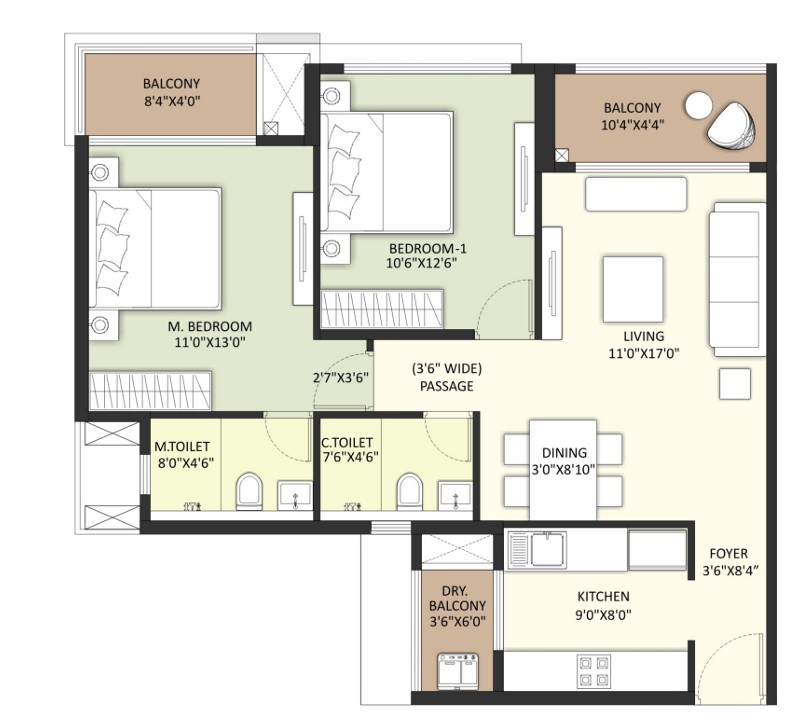2 BHK floor plan