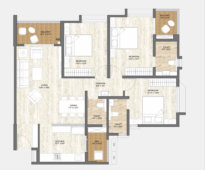 3 BHK floor plan