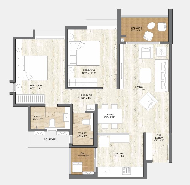 2 BHK floor plan