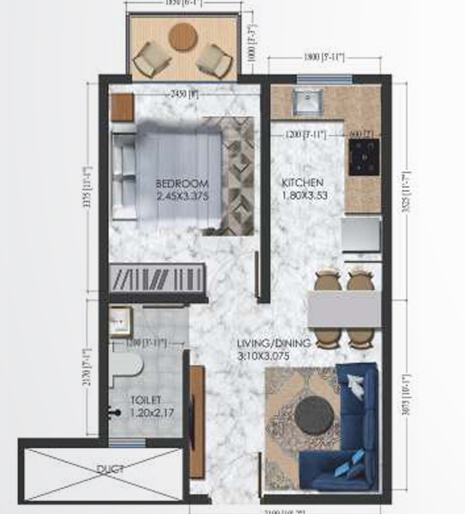 1 BHK floor plan