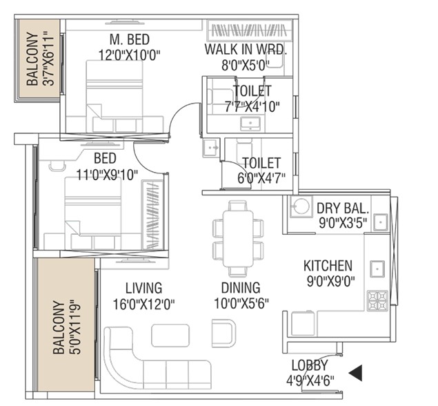 2 BHK floor plan