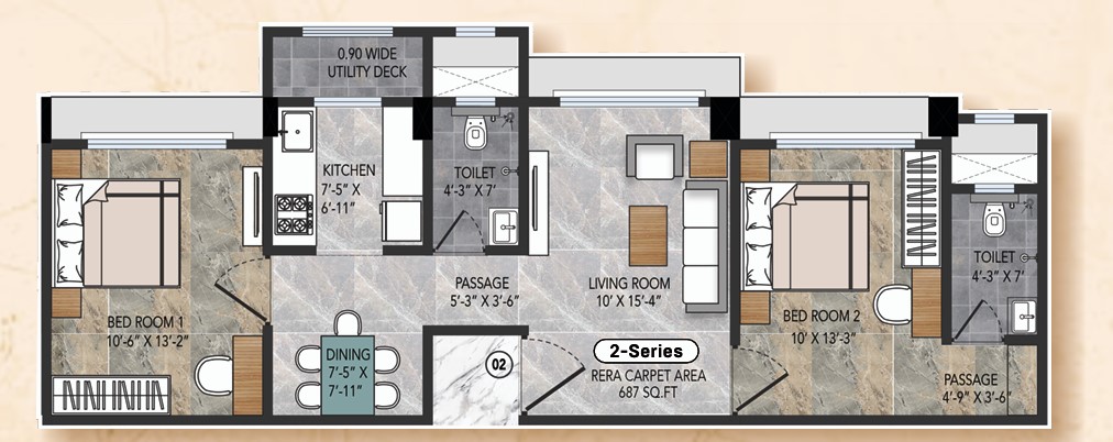 2 BHK floor plan