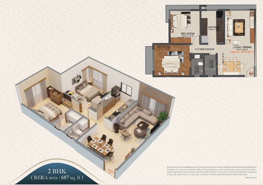 2 BHK floor plan
