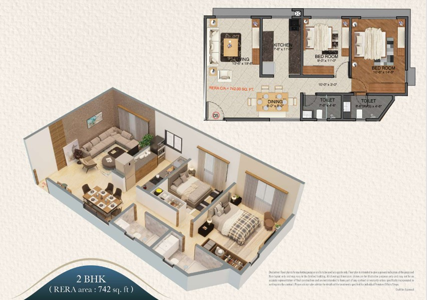 2 BHK floor plan