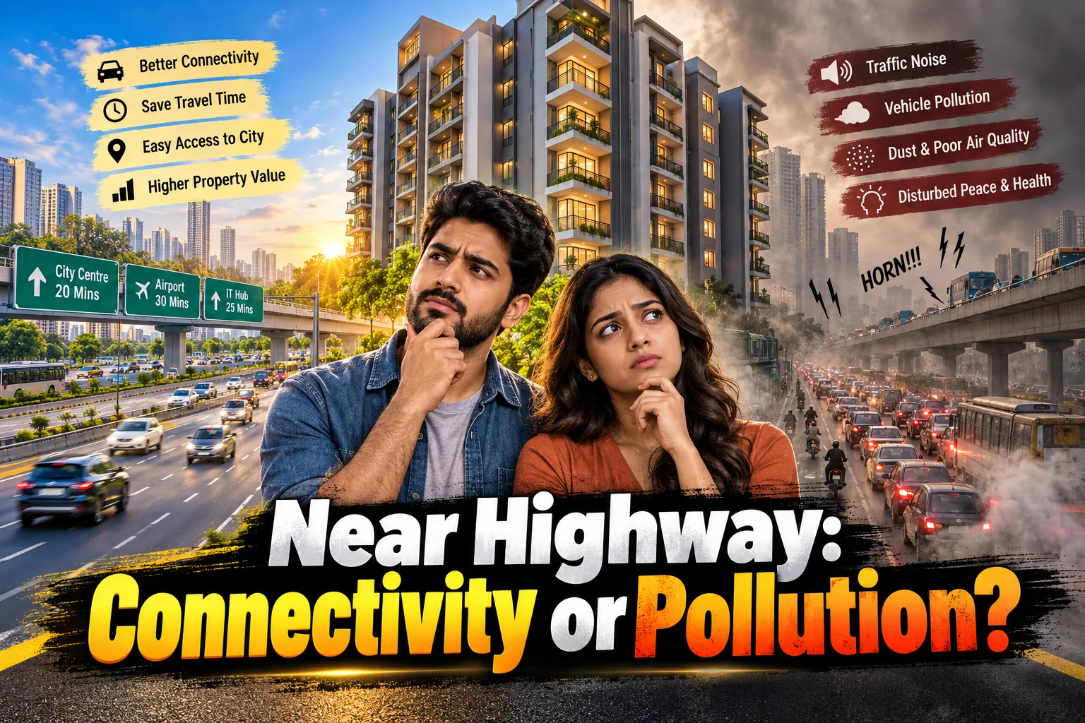 Highway Flat: Connectivity Vs. Noise & Pollution Trade-Off